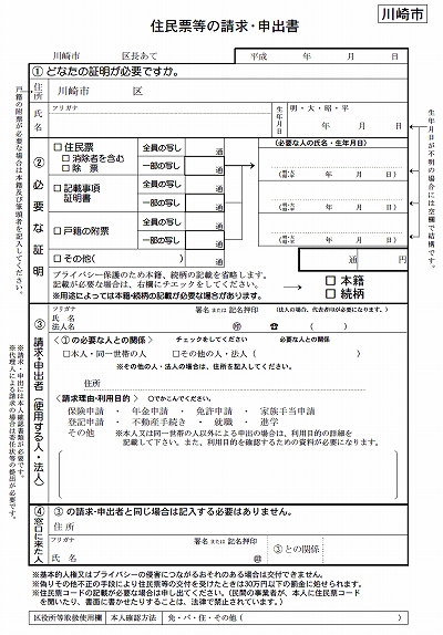 写し 住民 票 の 川崎市：住民票の写し